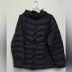 LVK Livik Sz XL 100% Down Puffer Quilted Black Hooded  Full Zip Jacket